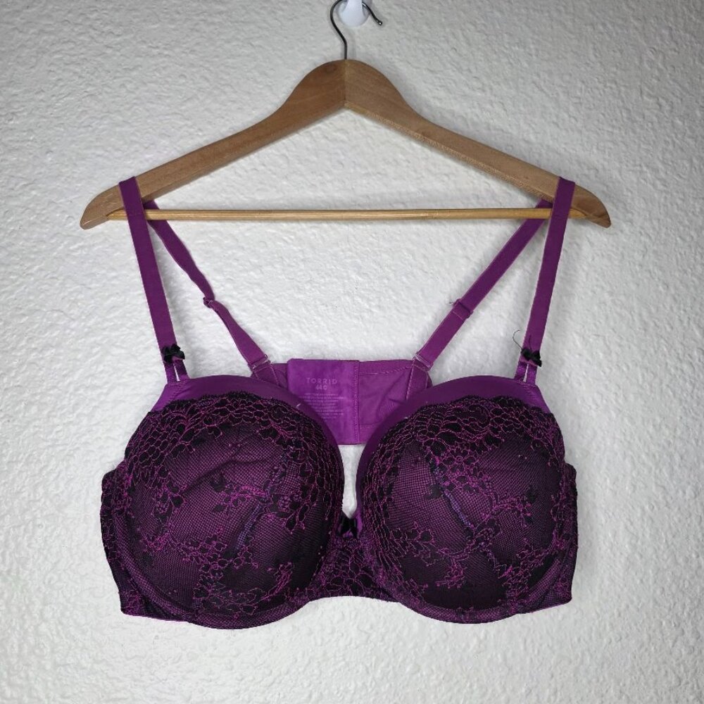 Torrid Push-Up Demi Bra in Purple with Black Lace Women's Plus Size 44C